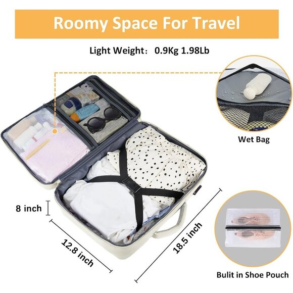 〽️Women Trendy Carry On Backpack Cream with USB Charging Port & Shoe Pouch main image 5